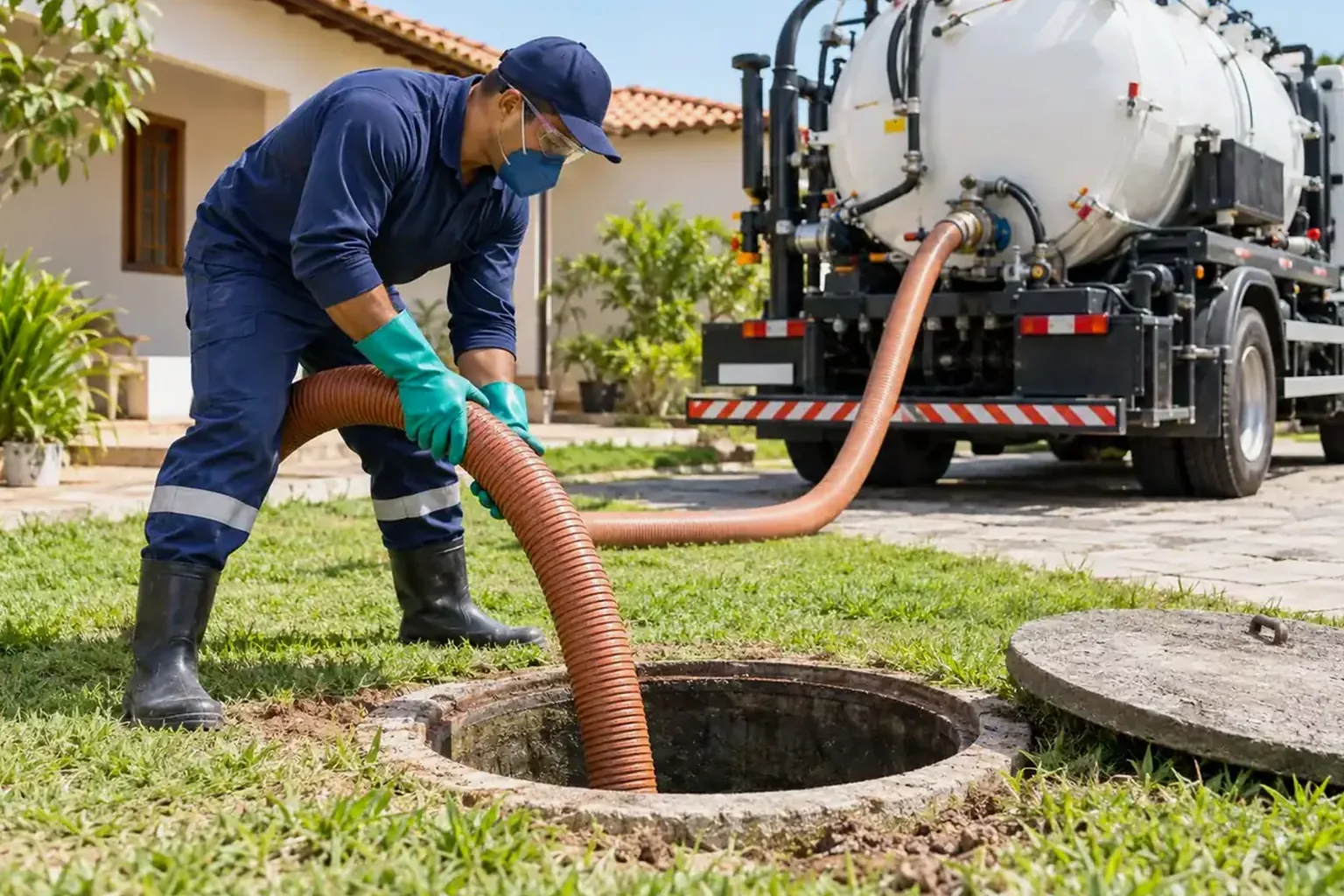 Profissional operando máquina de hidrojateamento em Poá.