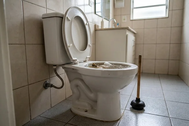 Vaso sanitário mostrando sinais claros de entupimento em Poá.